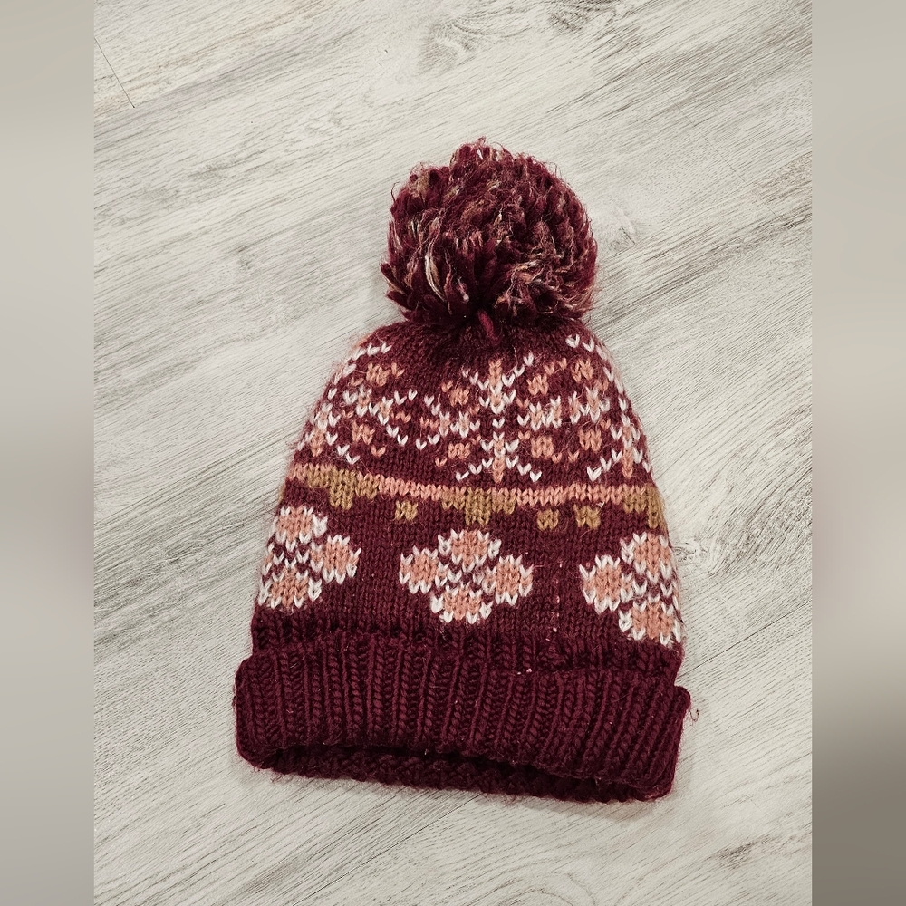 Cozy Burgundy Knit Pom-Pom Beanie